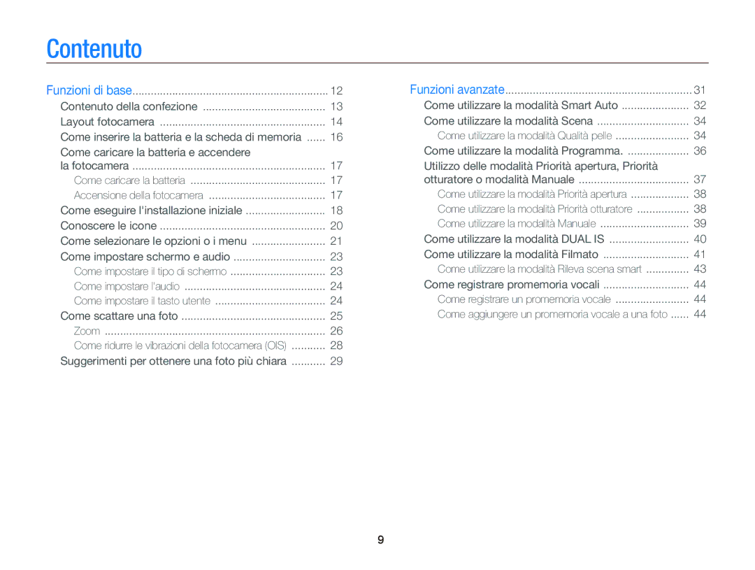 Samsung EC-WB690ZBPBE1 manual Contenuto, Come selezionare le opzioni o i menu 