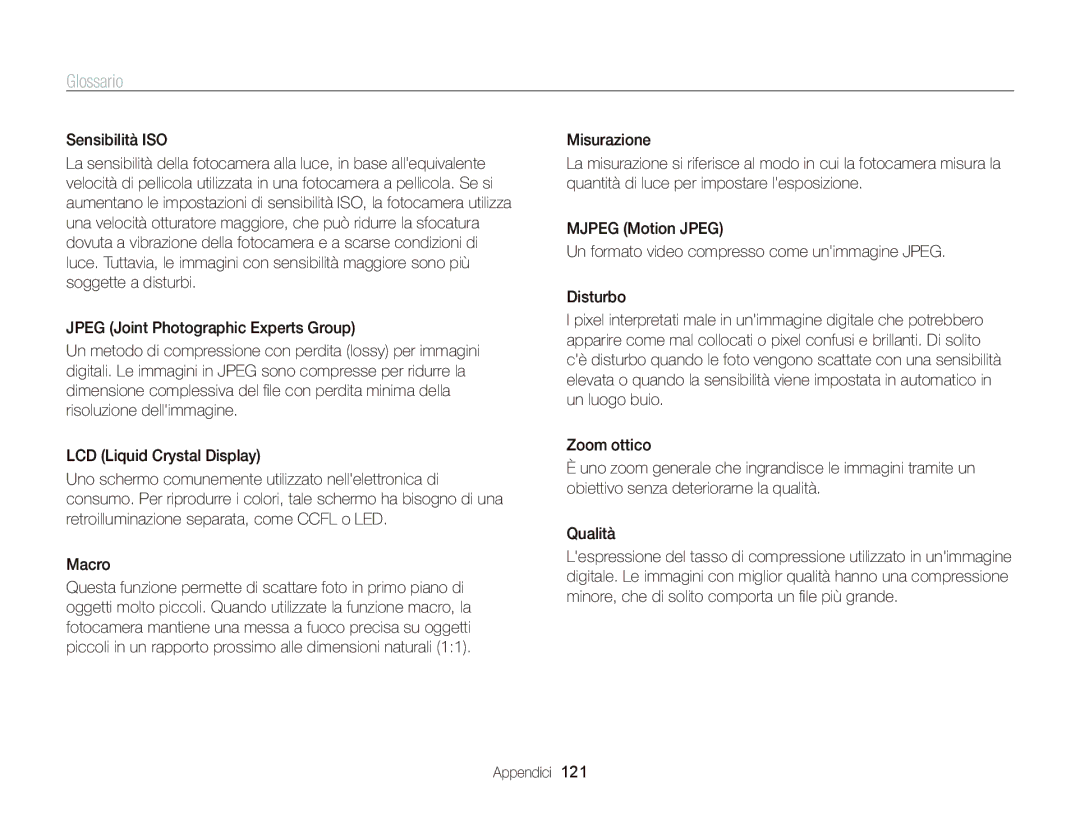 Samsung EC-WB690ZBPBE1 manual Glossario 