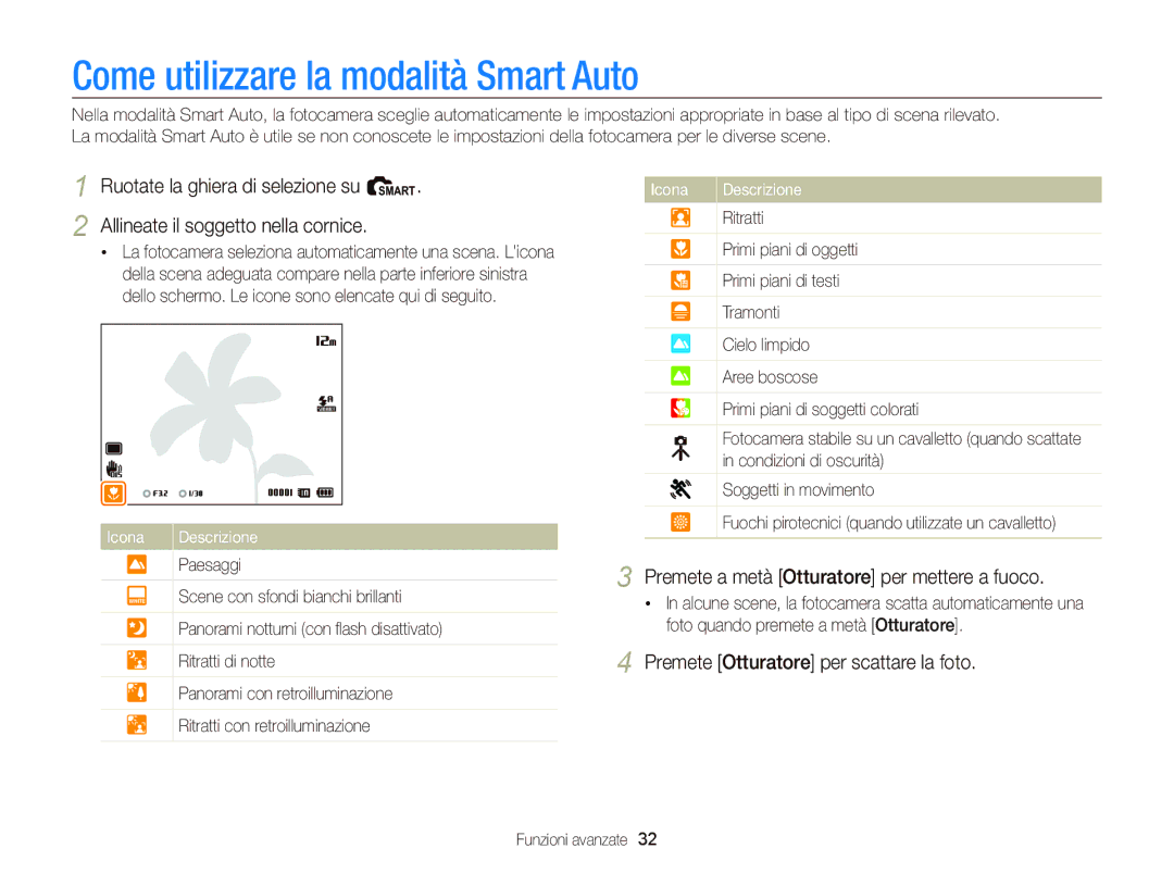 Samsung EC-WB690ZBPBE1 manual Come utilizzare la modalità Smart Auto 