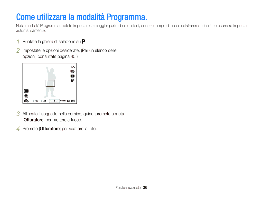 Samsung EC-WB690ZBPBE1 manual Come utilizzare la modalità Programma 