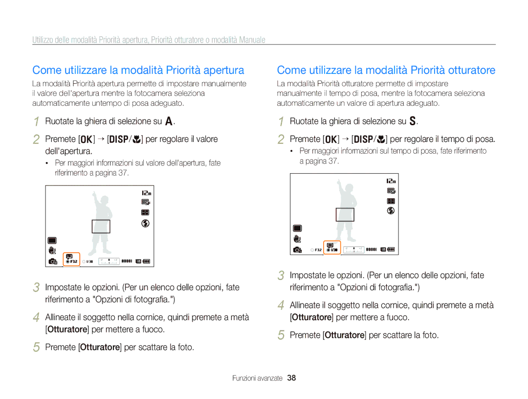 Samsung EC-WB690ZBPBE1 Come utilizzare la modalità Priorità apertura, Come utilizzare la modalità Priorità otturatore 