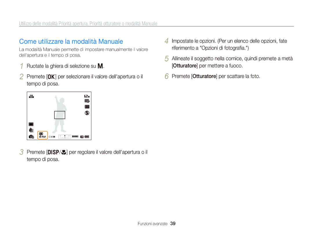 Samsung EC-WB690ZBPBE1 manual Come utilizzare la modalità Manuale 