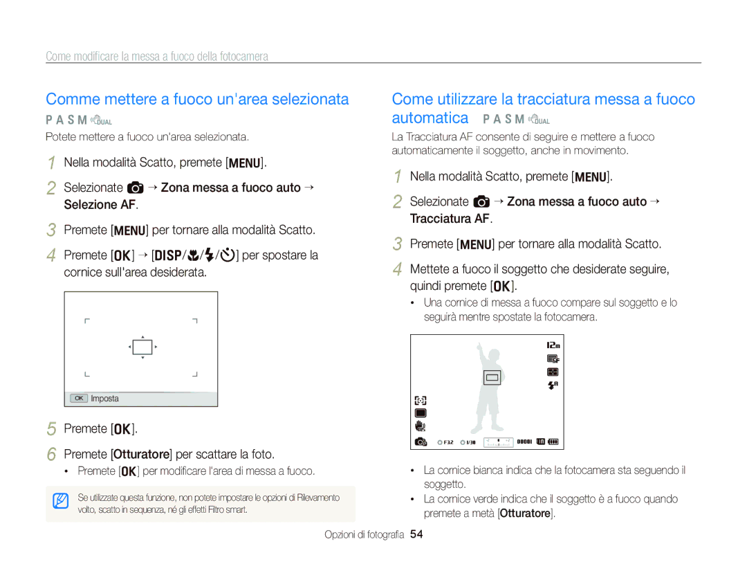 Samsung EC-WB690ZBPBE1 Comme mettere a fuoco unarea selezionata, Come utilizzare la tracciatura messa a fuoco automatica 