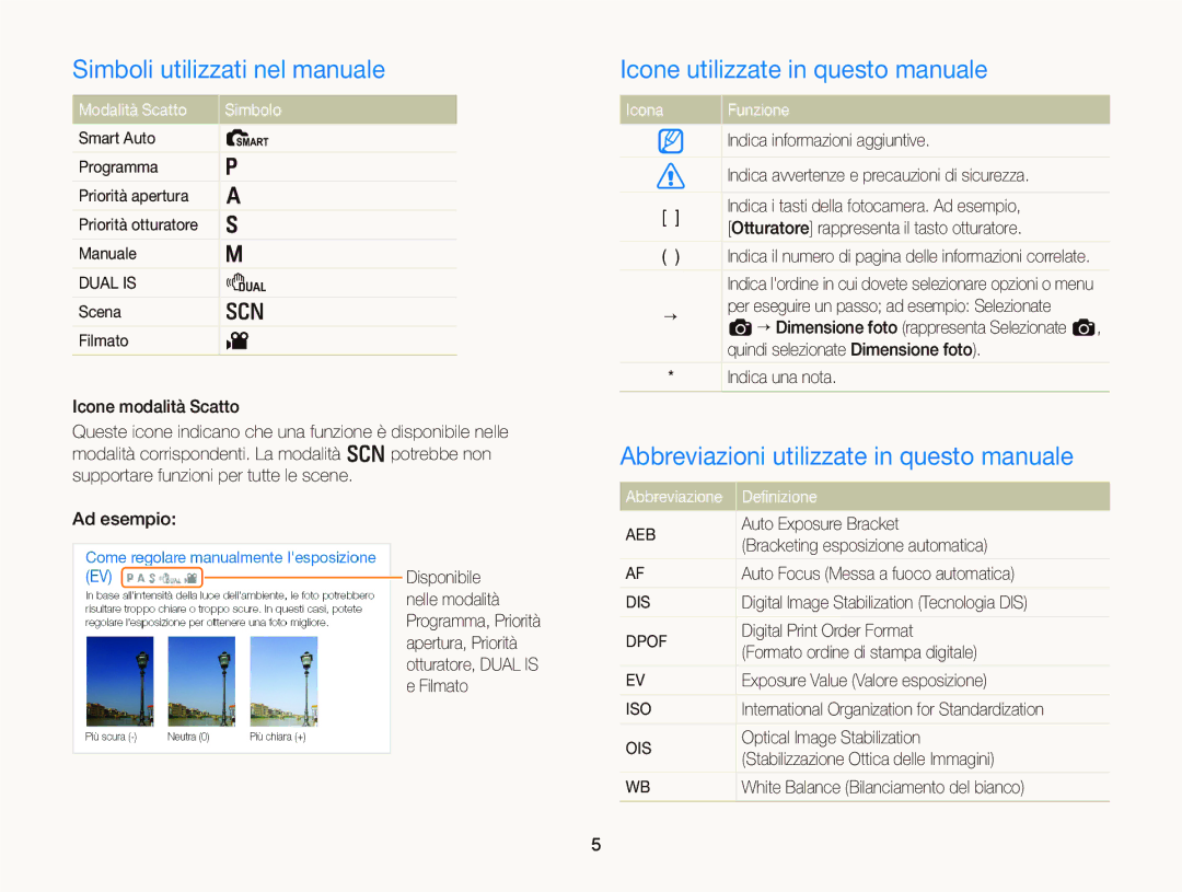 Samsung EC-WB690ZBPBE1 Simboli utilizzati nel manuale, Icone utilizzate in questo manuale 