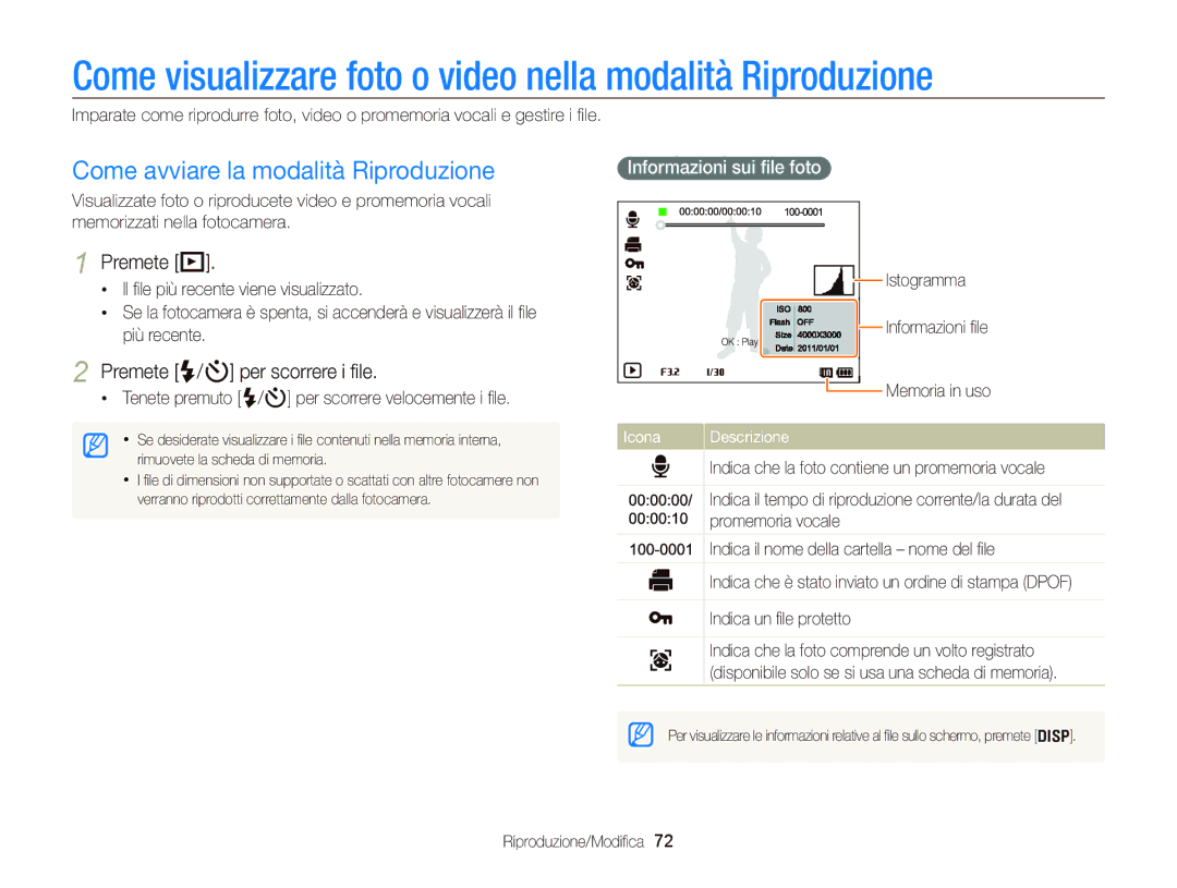 Samsung EC-WB690ZBPBE1 Come visualizzare foto o video nella modalità Riproduzione, Come avviare la modalità Riproduzione 