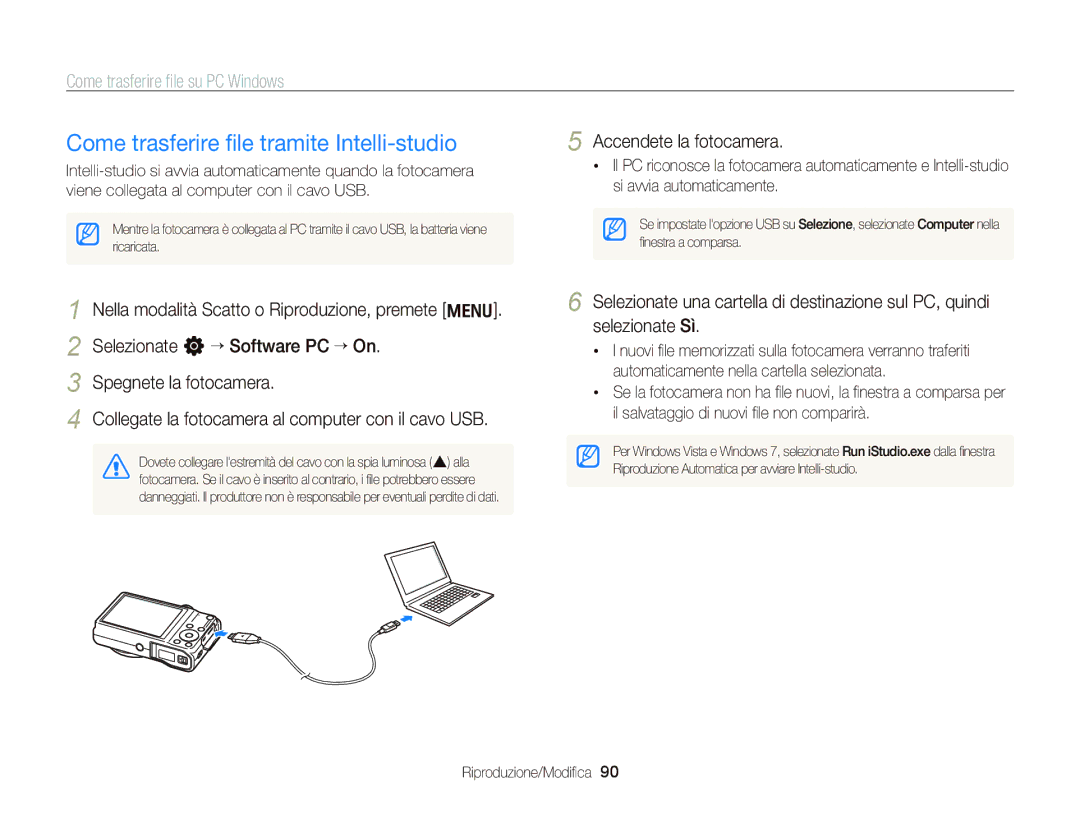 Samsung EC-WB690ZBPBE1 manual Come trasferire ﬁle tramite Intelli-studio, Come trasferire ﬁle su PC Windows 