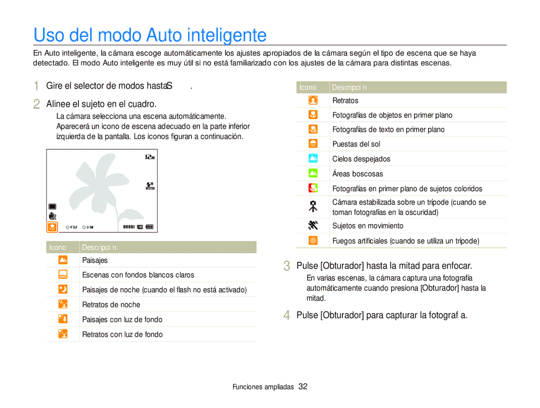 Samsung EC-WB690ZBPBE1 manual Uso del modo Auto inteligente 