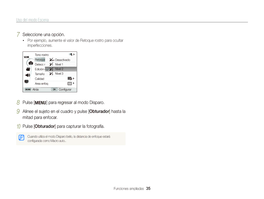 Samsung EC-WB690ZBPBE1 manual Uso del modo Escena 