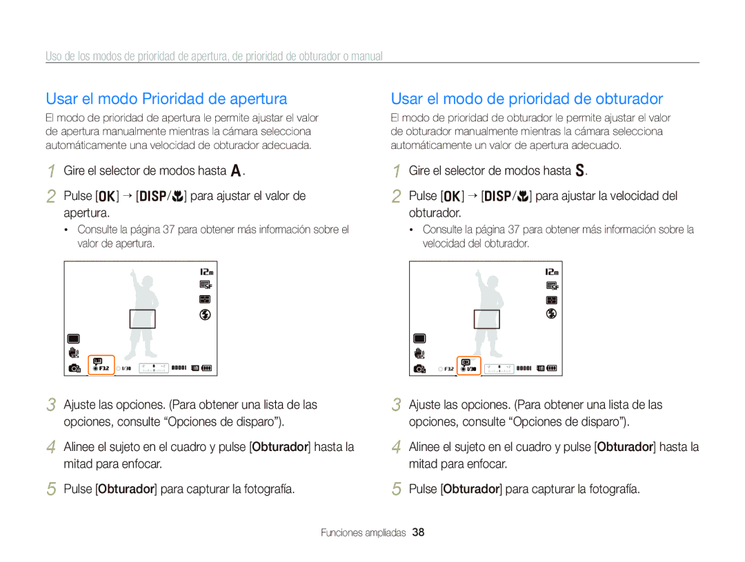 Samsung EC-WB690ZBPBE1 manual Usar el modo Prioridad de apertura, Usar el modo de prioridad de obturador 