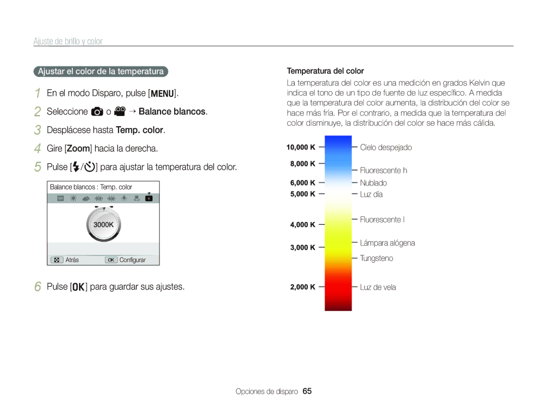 Samsung EC-WB690ZBPBE1 manual Ajustar el color de la temperatura, Temperatura del color 