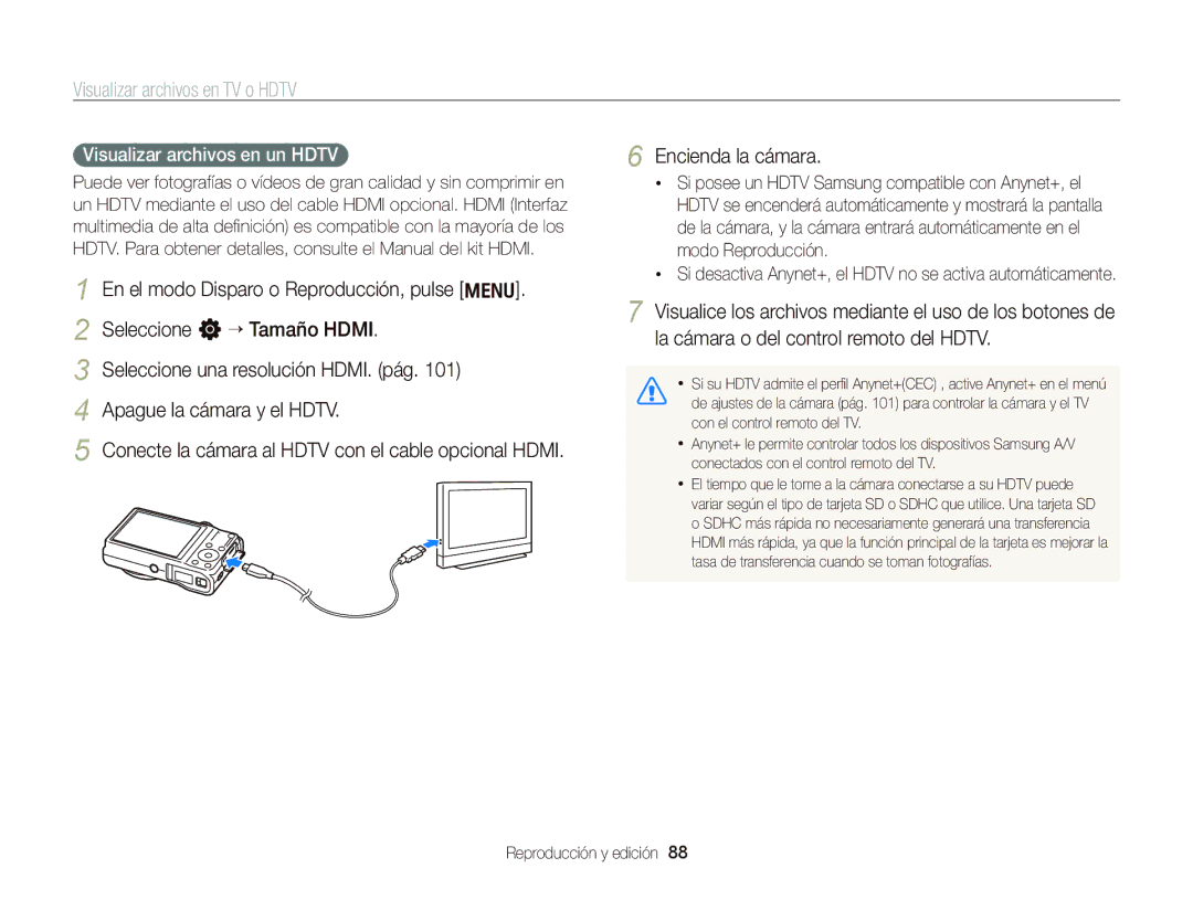 Samsung EC-WB690ZBPBE1 manual Visualizar archivos en TV o Hdtv, Visualizar archivos en un Hdtv 