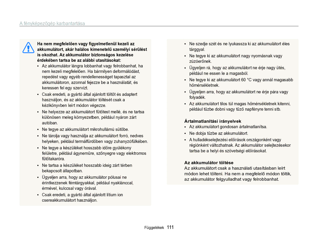 Samsung EC-WB690ZBPBE2 manual Ártalmatlanítási irányelvek, Az akkumulátor töltése 