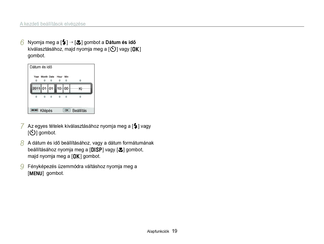 Samsung EC-WB690ZBPBE2 manual Kezdeti beállítások elvégzése 