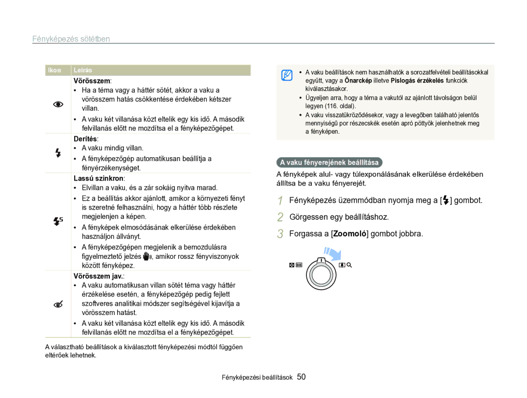 Samsung EC-WB690ZBPBE2 manual Fényképezés sötétben, Vaku fényerejének beállítása 