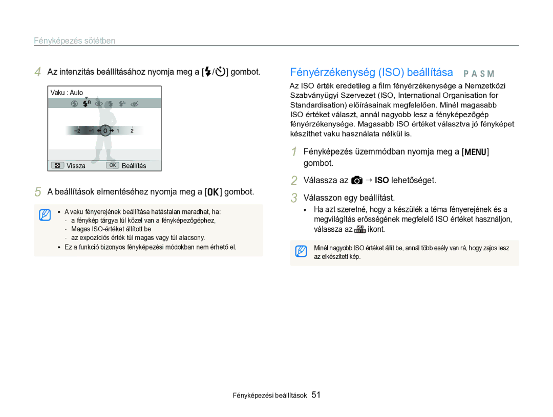 Samsung EC-WB690ZBPBE2 manual Fényérzékenység ISO beállítása p a h M, Az intenzitás beállításához nyomja meg a F/t gombot 