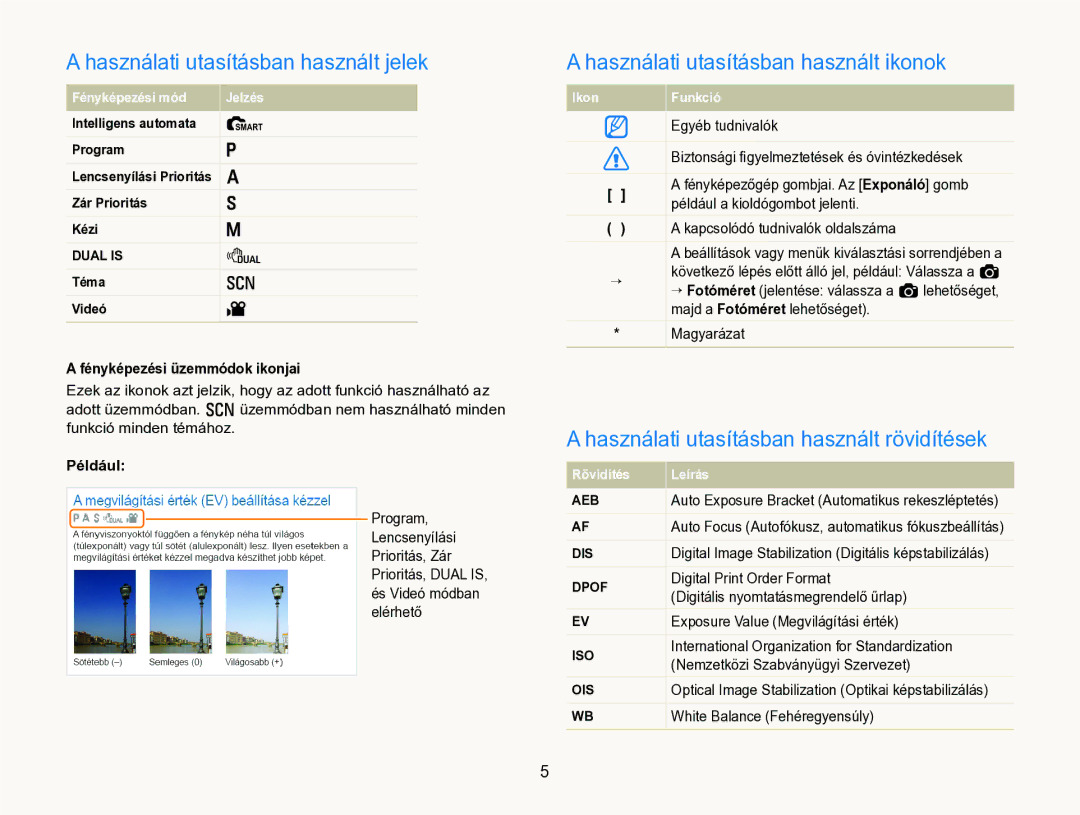 Samsung EC-WB690ZBPBE2 manual Használati utasításban használt jelek, Használati utasításban használt ikonok 