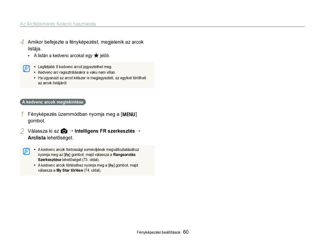 Samsung EC-WB690ZBPBE2 manual Listán a kedvenc arcokat egy jelöli, Kedvenc arcok megtekintése 