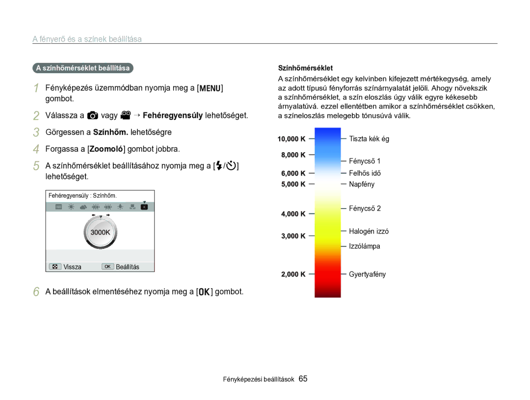 Samsung EC-WB690ZBPBE2 manual Görgessen a Színhőm. lehetőségre, Színhőmérséklet beállítása 