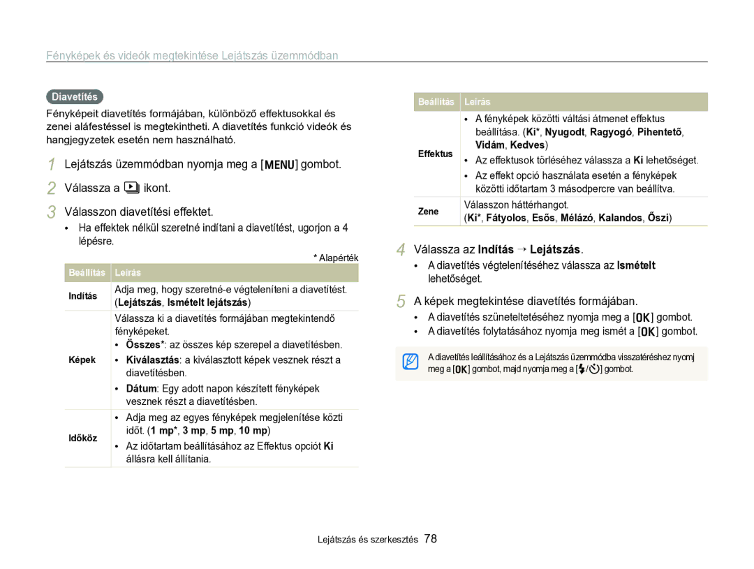 Samsung EC-WB690ZBPBE2 manual Képek megtekintése diavetítés formájában, Diavetítés 