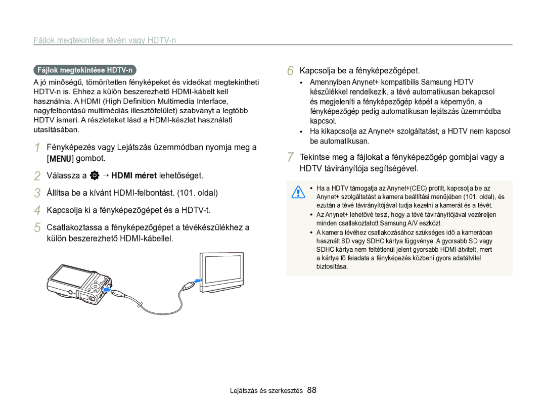 Samsung EC-WB690ZBPBE2 manual Fájlok megtekintése tévén vagy HDTV-n 