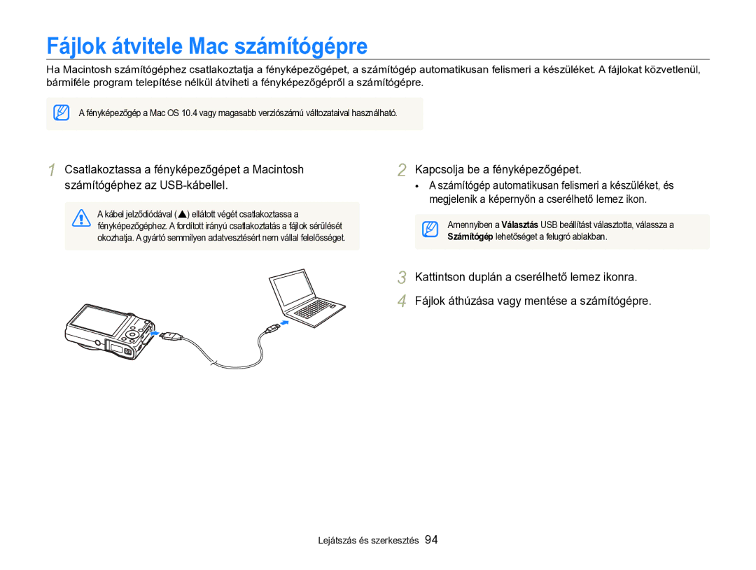 Samsung EC-WB690ZBPBE2 manual Fájlok átvitele Mac számítógépre 