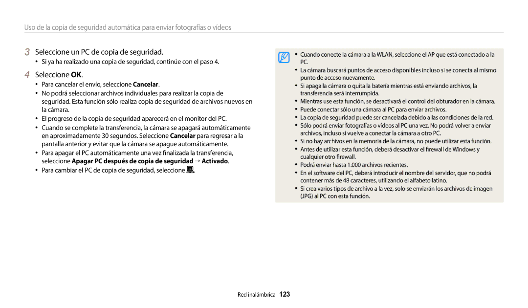 Samsung EC-WB800FFPBE1, EC-WB700ZBPBE1, EC-WB800FBPWE1, EC-WB800FFPWE1 Seleccione un PC de copia de seguridad, Seleccione OK 