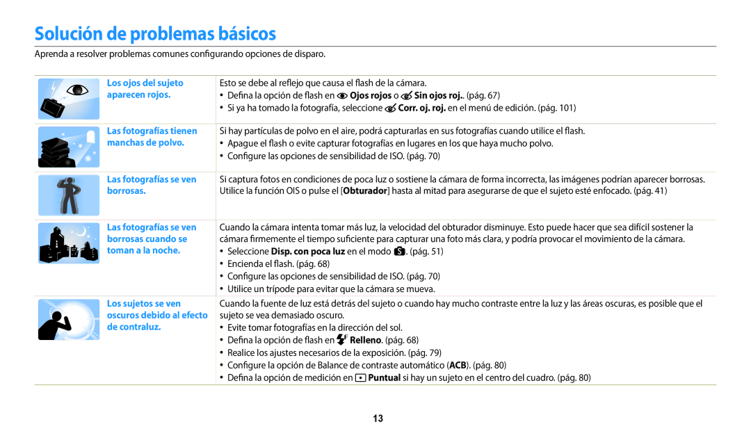 Samsung EC-WB800FBPWIL, EC-WB700ZBPBE1, EC-WB800FBPWE1 manual Solución de problemas básicos, Ojos rojos o Sin ojos roj.. pág 