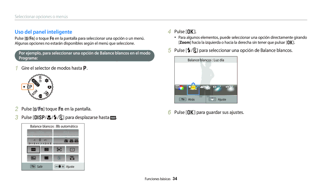 Samsung EC-WB800FBPBE1, EC-WB700ZBPBE1, EC-WB800FBPWE1, EC-WB800FFPWE1, EC-WB800FFPBE1 Uso del panel inteligente, Pulse o 