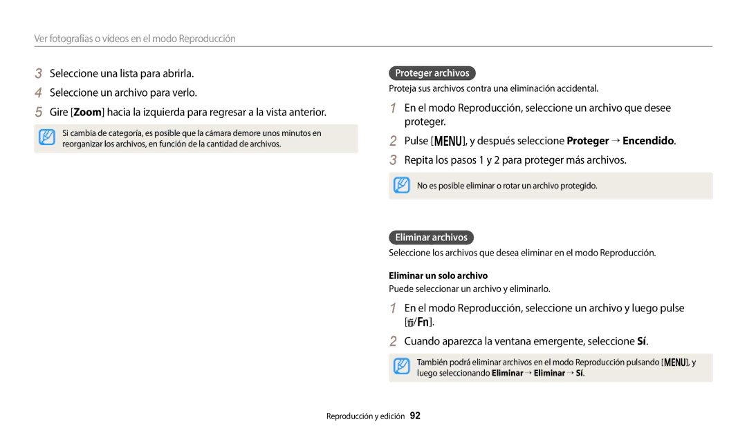 Samsung EC-WB800FBPRIL manual Proteger archivos, Eliminar archivos, Proteja sus archivos contra una eliminación accidental 