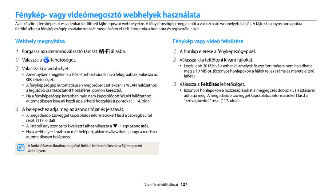 Samsung EC-WB800FBPRE3 Fénykép- vagy videómegosztó webhelyek használata, Webhely megnyitása, Fénykép vagy videó feltöltése 