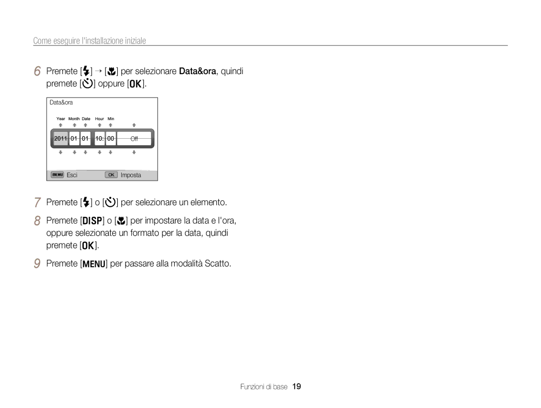 Samsung EC-WB700ZBPBE1 manual Come eseguire linstallazione iniziale, Premete o Premete m per passare alla modalità Scatto 