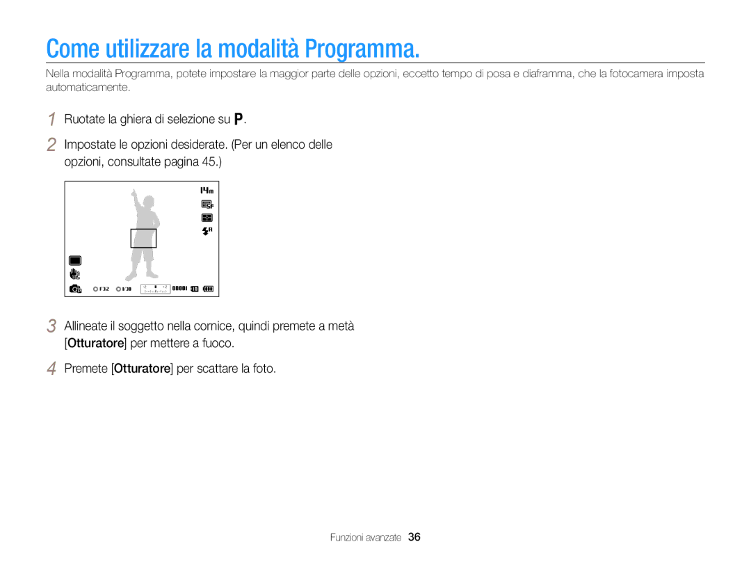 Samsung EC-WB700ZBPBE1 manual Come utilizzare la modalità Programma 