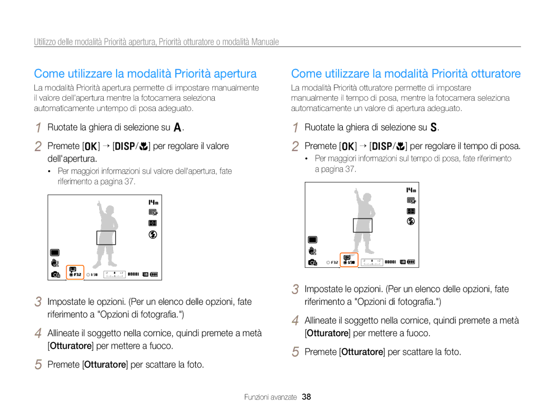 Samsung EC-WB700ZBPBE1 Come utilizzare la modalità Priorità apertura, Come utilizzare la modalità Priorità otturatore 