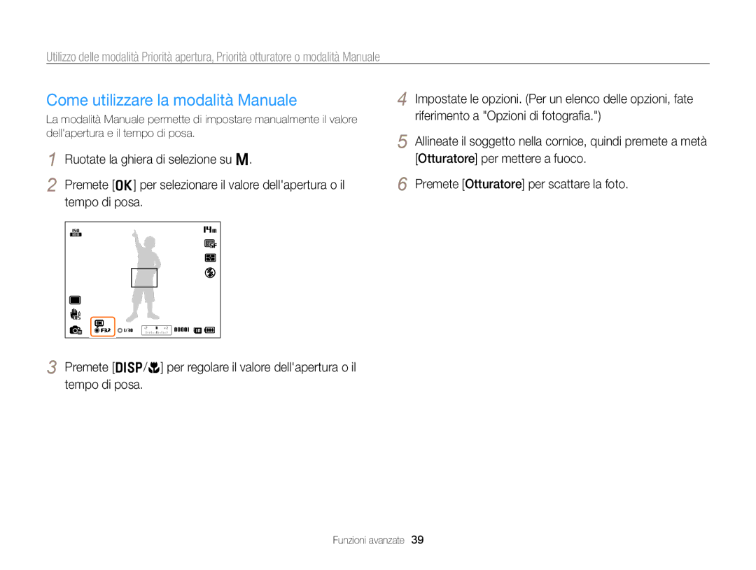 Samsung EC-WB700ZBPBE1 manual Come utilizzare la modalità Manuale 