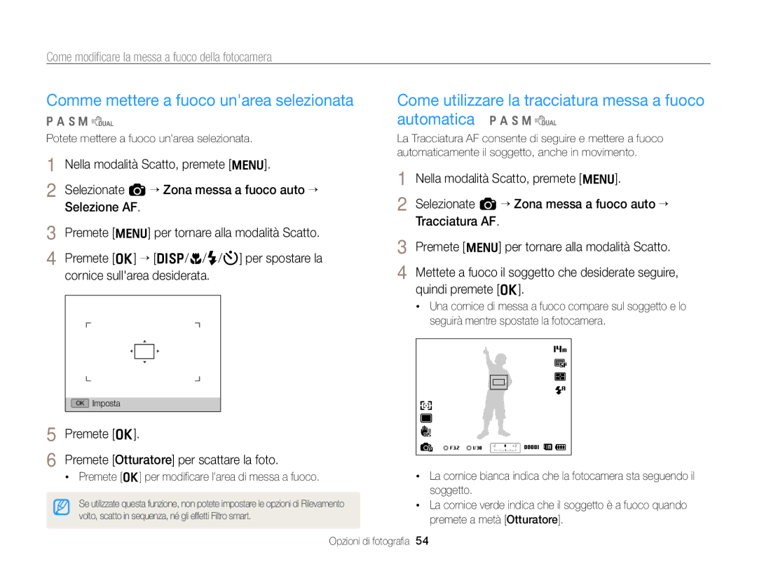 Samsung EC-WB700ZBPBE1 Comme mettere a fuoco unarea selezionata, Come utilizzare la tracciatura messa a fuoco automatica 