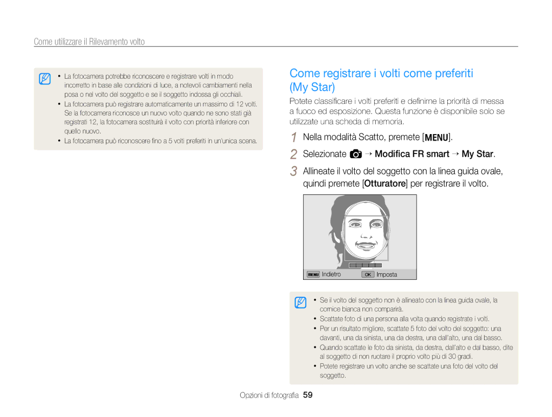 Samsung EC-WB700ZBPBE1 manual Come registrare i volti come preferiti My Star 