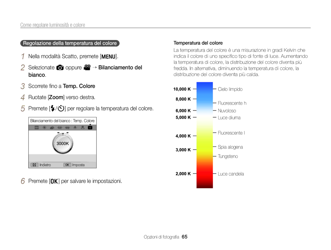 Samsung EC-WB700ZBPBE1 manual Temperatura del colore 