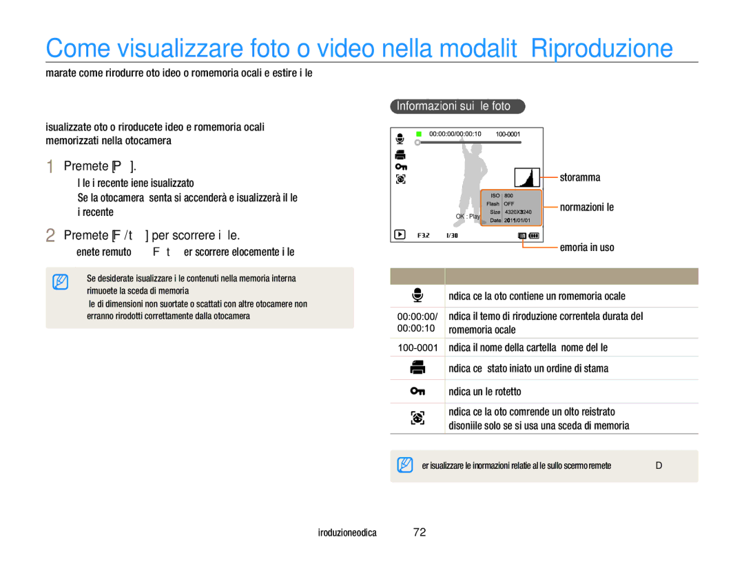 Samsung EC-WB700ZBPBE1 Come visualizzare foto o video nella modalità Riproduzione, Come avviare la modalità Riproduzione 