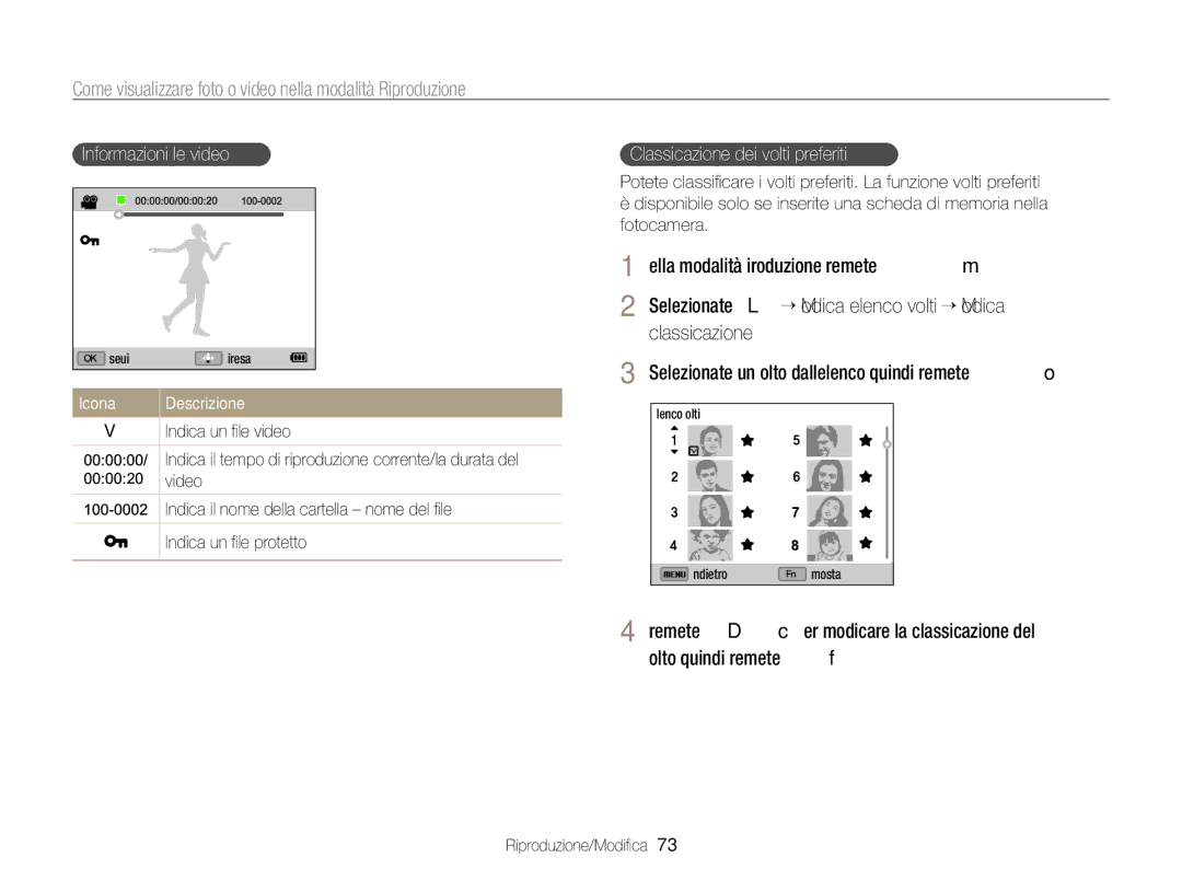 Samsung EC-WB700ZBPBE1 manual Come visualizzare foto o video nella modalità Riproduzione, Informazioni ﬁle video 