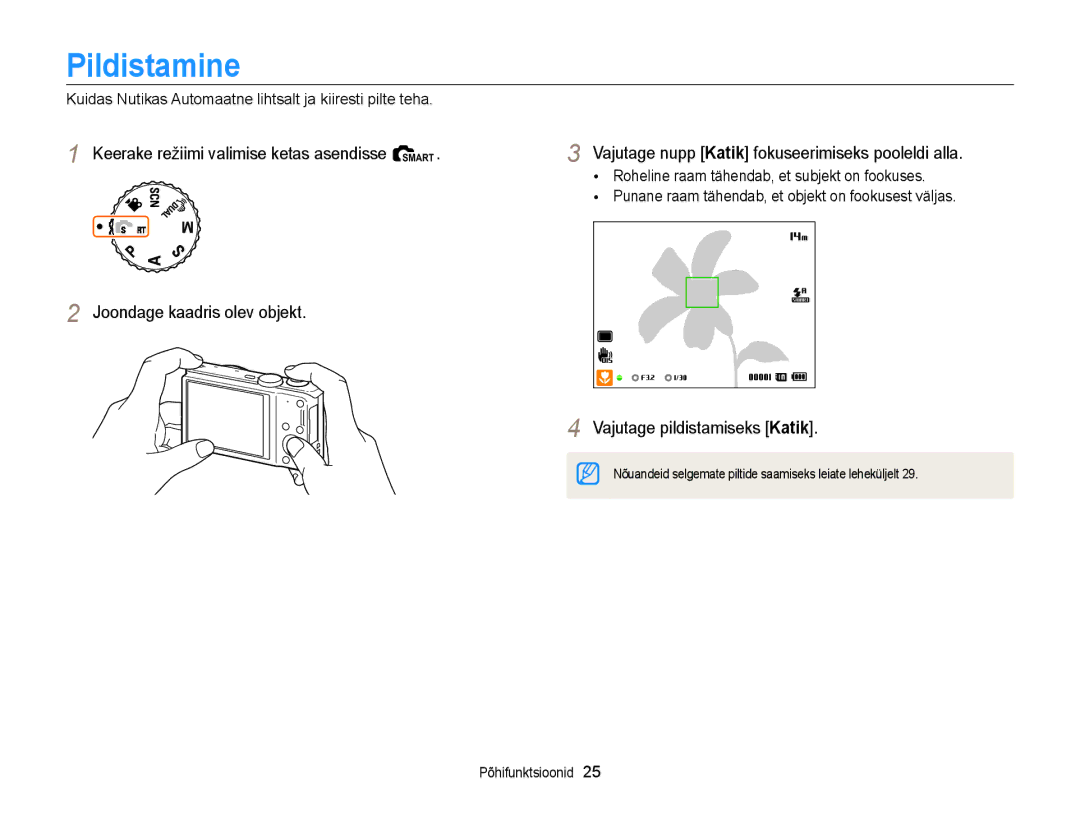 Samsung EC-WB700ZBPBE2 manual Pildistamine, Keerake režiimi valimise ketas asendisse S 