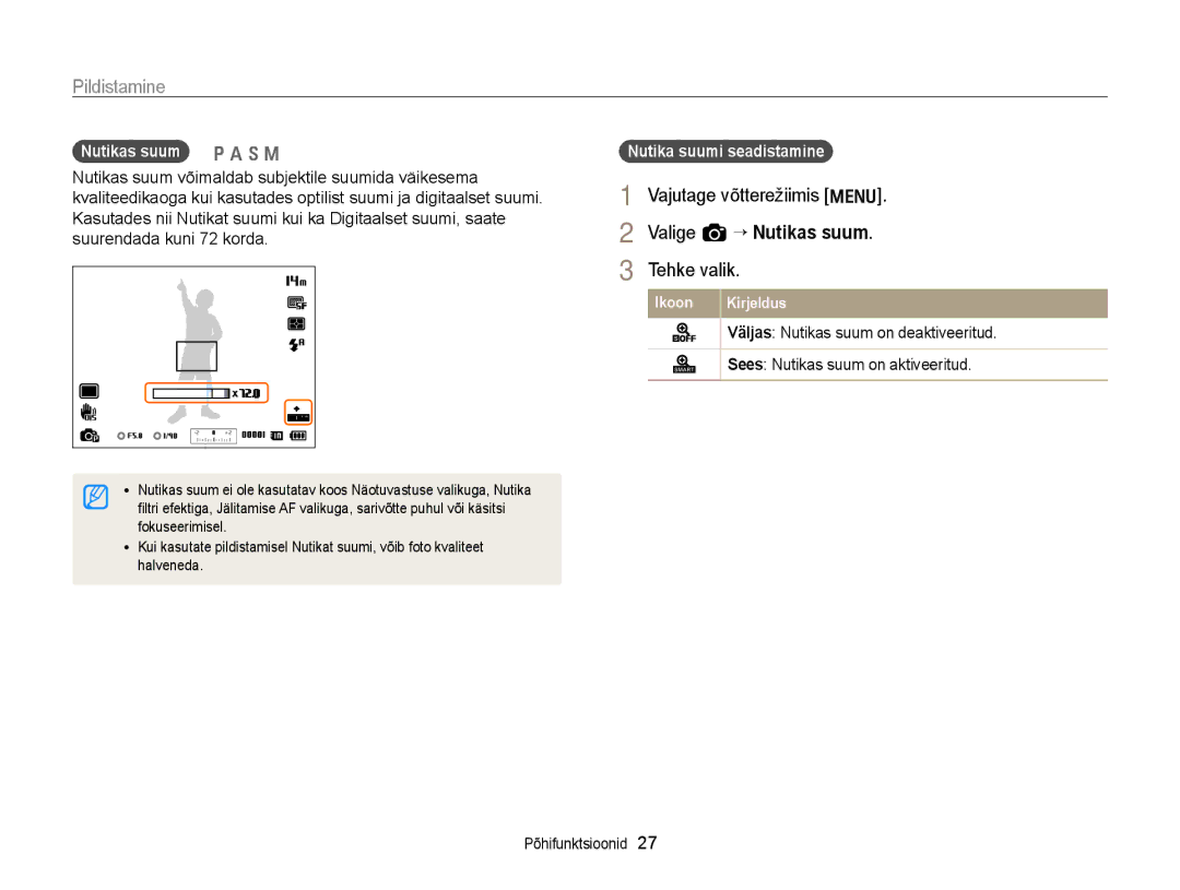 Samsung EC-WB700ZBPBE2 manual Valige a “ Nutikas suum, Nutikas suum p a h M, Nutika suumi seadistamine 