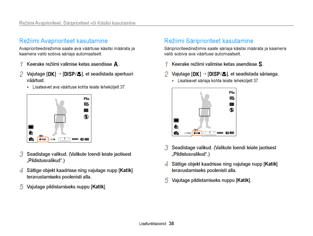 Samsung EC-WB700ZBPBE2 manual Režiimi Avaprioriteet kasutamine, Režiimi Säriprioriteet kasutamine 