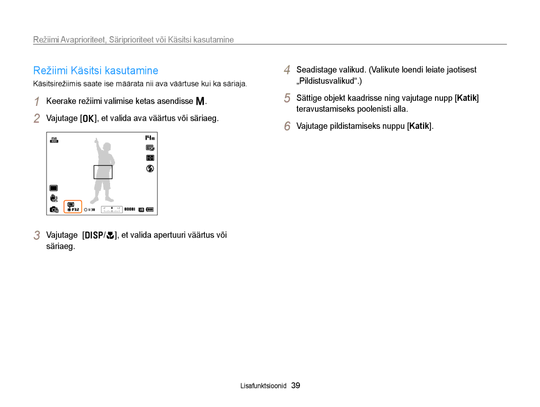 Samsung EC-WB700ZBPBE2 manual Režiimi Käsitsi kasutamine 