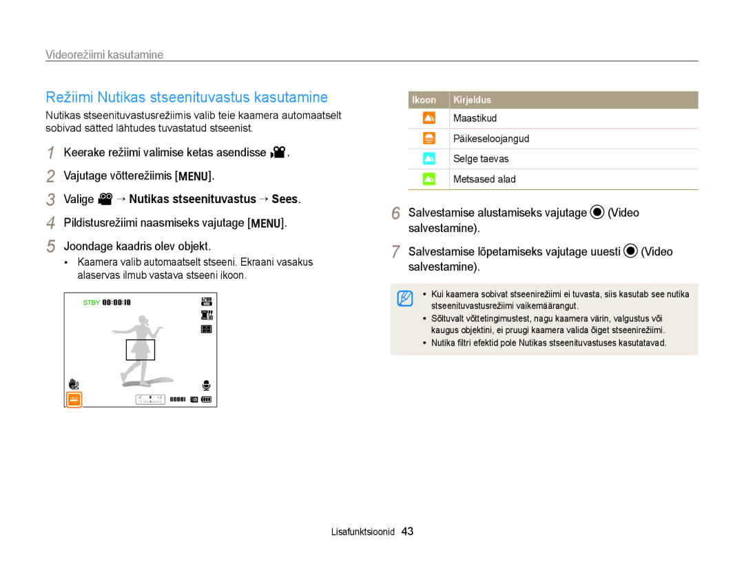 Samsung EC-WB700ZBPBE2 manual Maastikud Päikeseloojangud Selge taevas Metsased alad 