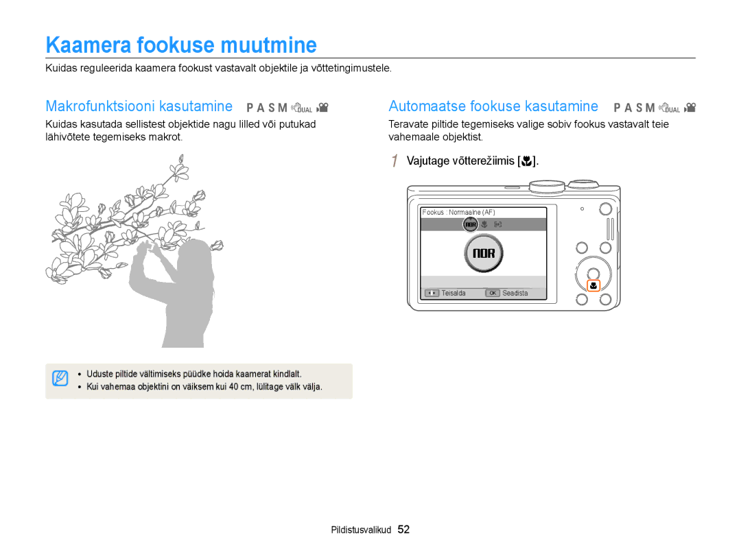 Samsung EC-WB700ZBPBE2 manual Kaamera fookuse muutmine, Vajutage võtterežiimis c 