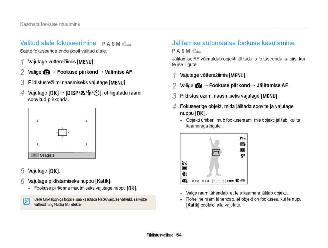 Samsung EC-WB700ZBPBE2 Valitud alale fokuseerimine p a h M d, Jälitamise automaatse fookuse kasutamine, Soovitud piirkonda 