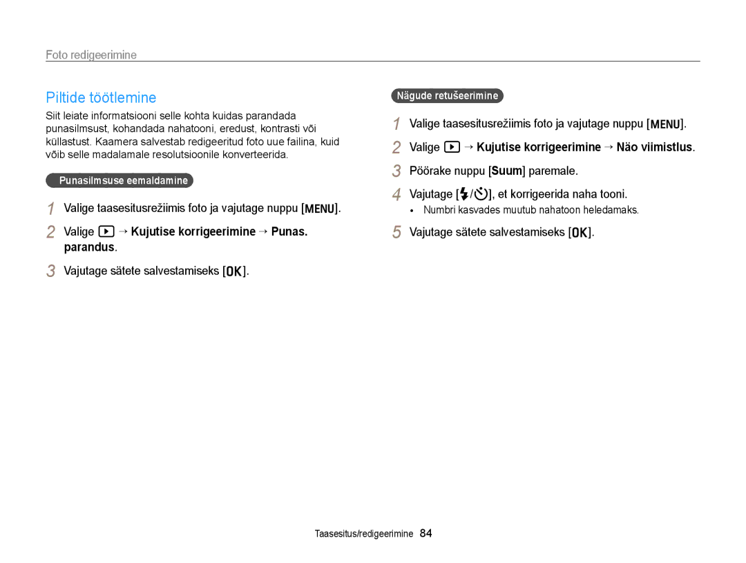 Samsung EC-WB700ZBPBE2 manual Piltide töötlemine, Valige taasesitusrežiimis foto ja vajutage nuppu m 