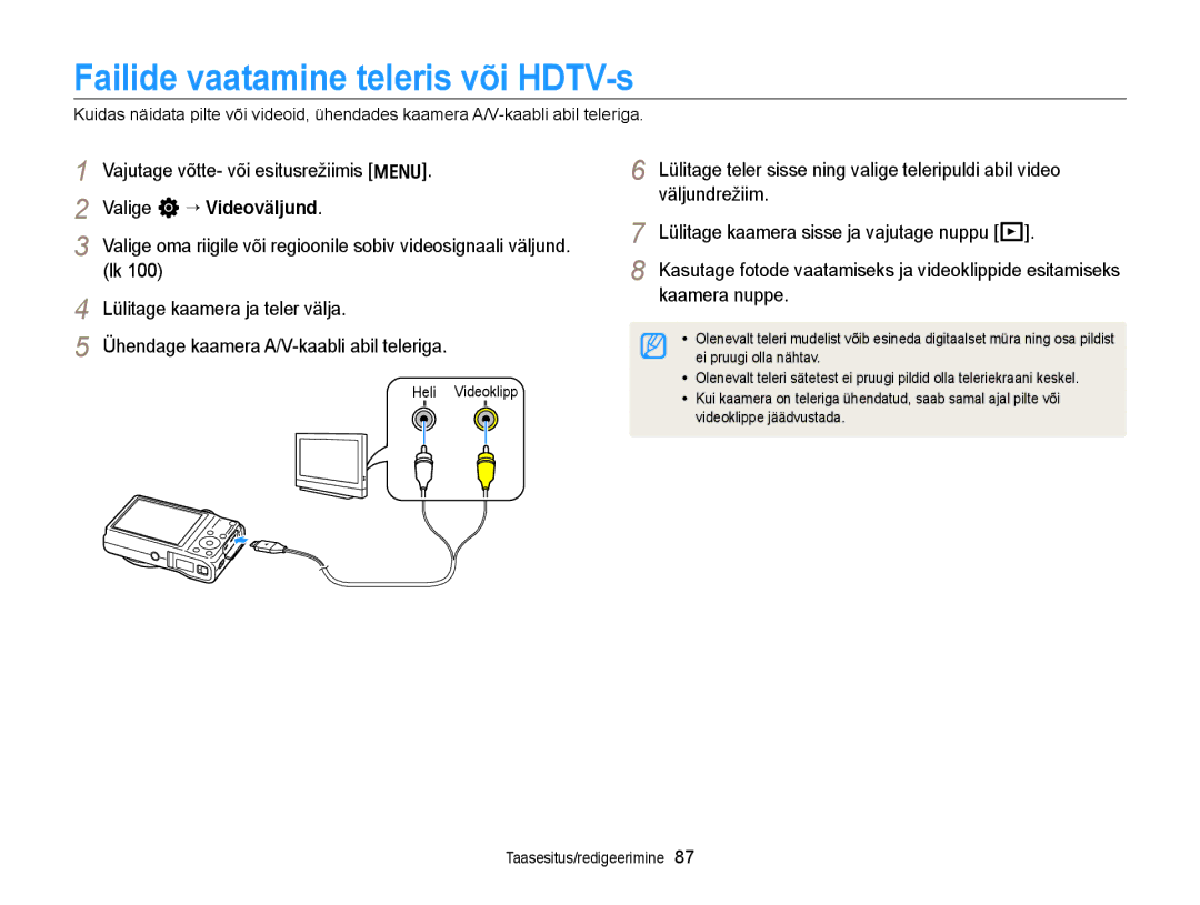 Samsung EC-WB700ZBPBE2 manual Failide vaatamine teleris või HDTV-s, Valige n “ Videoväljund 