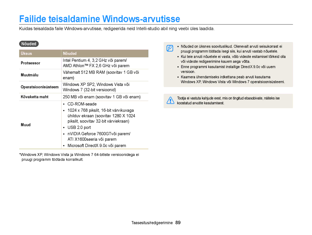 Samsung EC-WB700ZBPBE2 manual Failide teisaldamine Windows-arvutisse, Nõuded 