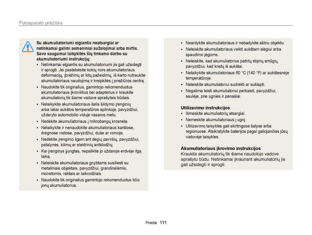 Samsung EC-WB700ZBPBE2 manual Nedėkite akumuliatoriaus į mikrobangų krosnelę, Utilizavimo instrukcijos 